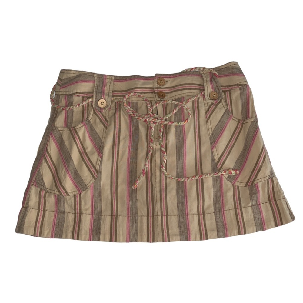 Free People Mini Skirt Pink & Brown Striped Pattern Size 4 Material 100% Cotton